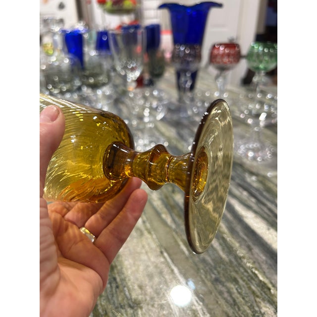 1960s Set of Three Mid Century Modern Swirl Amber Glass Goblets - Rare Style For Sale In Sacramento - Image 6 of 6