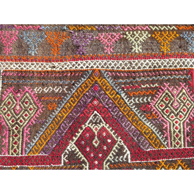 Ruby Red Mid 20th Century Aesthetic Vintage Cute Turkish Kilim Handmade Boho Area Rug For Sale - Image 8 of 10
