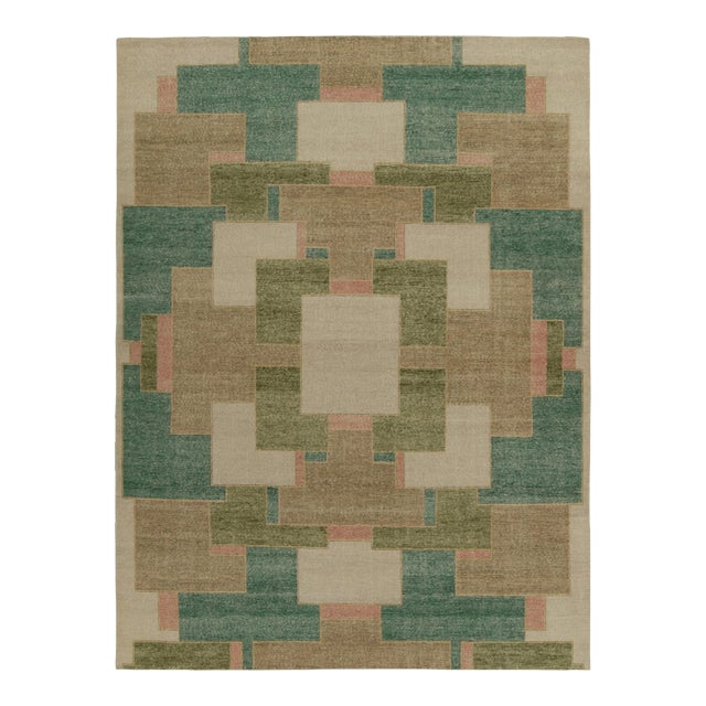 Rug & Kilim’s Oversized Piet Rug in Green and Taupe, 13x19 For Sale