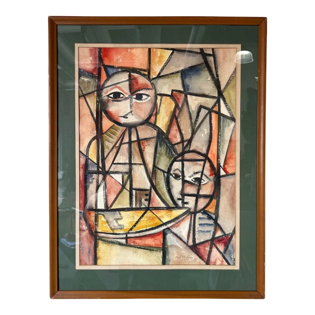 1960's L. F. De Lucas Mid-Century Modern Cubist Watercolor Painting For Sale