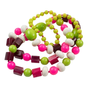 Bakelite and Lucite Long Necklace White, Hot Pink, Apple Green Beads