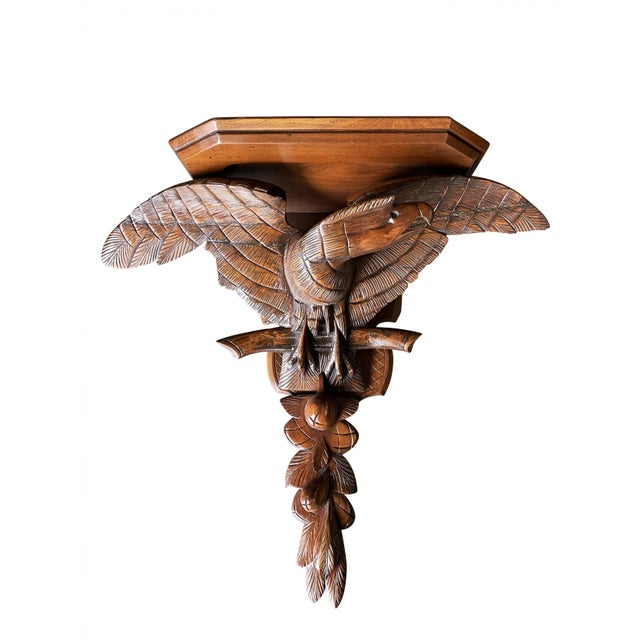 Late 19th Century Victorian Hand Carved Oak American War Eagle Wall Shelf Sconce For Sale - Image 10 of 10