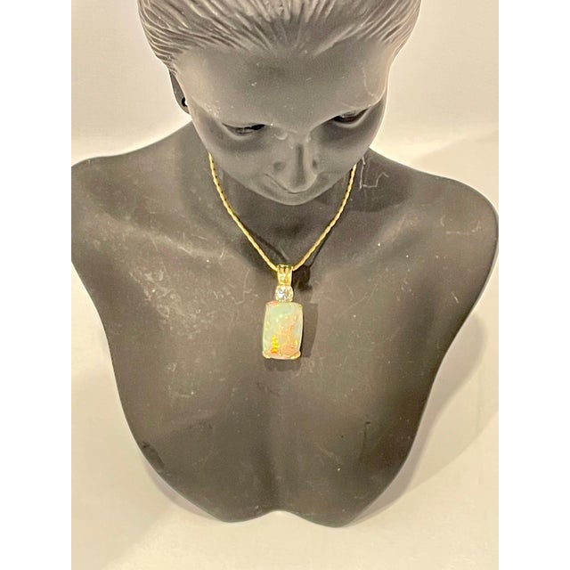 7 Ct Ethiopian Opal & Diamond Pendant / Necklace 14 Karat + 14 Kt Gold Chain For Sale - Image 11 of 18
