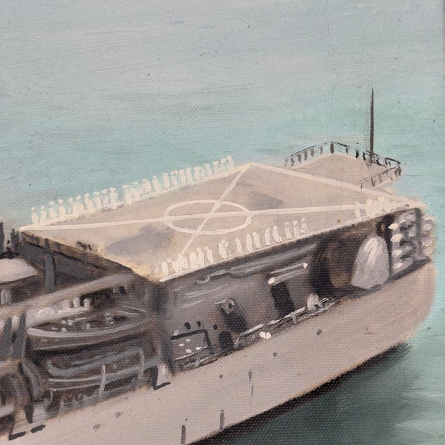 1960s Vintage Original Oil Painting Uss Ozark McS-2 u.s. Navy Ship C. 1969 For Sale - Image 5 of 11