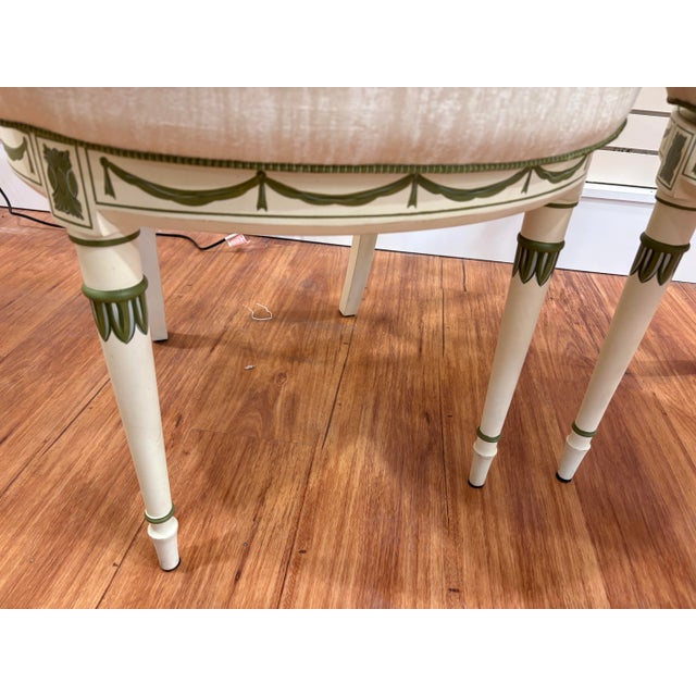 Pair of Painted Neoclassical Armchairs in Cream & Sage Green – Directoire Style Style For Sale - Image 6 of 9