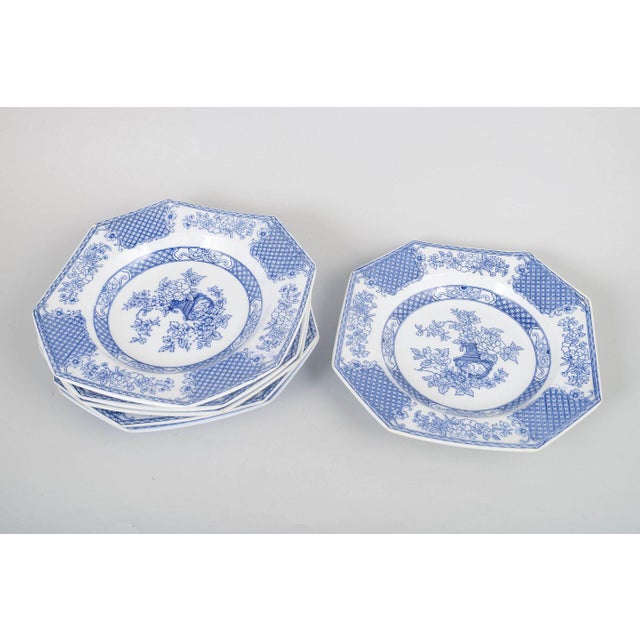 Rörstrand "Hoangho", set of six deep plates. Set of six octagonal deep faience plates from the Hoangho series with blue...