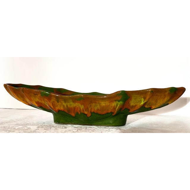 Rare Mid-Century California Original Pottery/Ceramics Oblong Scalloped Edged Low Bowl & Two Fire Phoenix Pheasant Birds 3 Pieces Excellent Condition. For Sale In Denver - Image 6 of 12