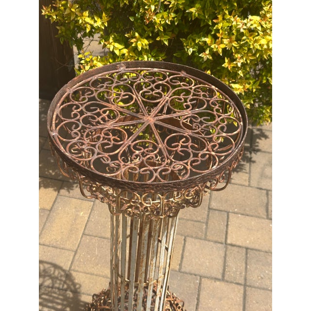 Tan Vintage French Decorative Scrollwork Iron Plant Pedestal For Sale - Image 8 of 12