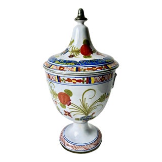 Vintage Italian Faience "Blue Carnation" Lidded Vase/Urn For Sale