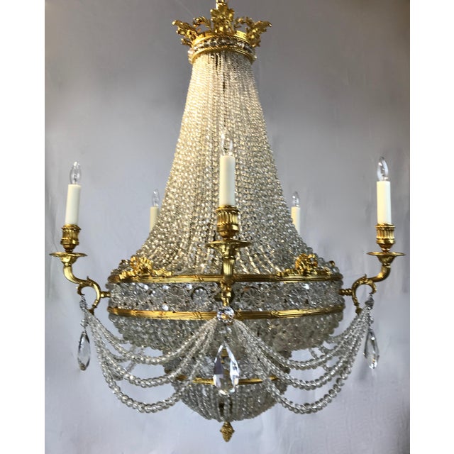 Gold Large Signed E. F. Caldwell Bronze and Crystal Empire Style Chandelier For Sale - Image 8 of 12