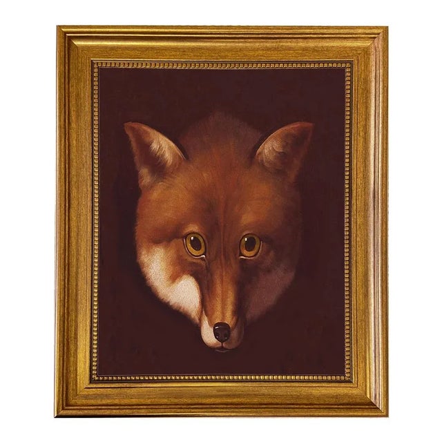"Sly Fox Head " Framed Print on Canvas in a Gold Antiqued Frame For Sale - Image 4 of 4