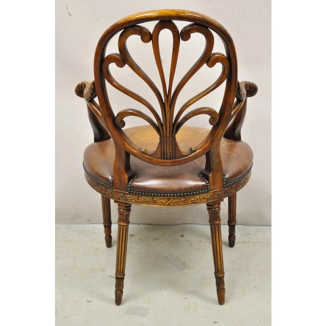 Late 20th Century Theodore Alexander Style Neoclassical Regency Carved Mahogany Leather Arm Chair For Sale - Image 10 of 12