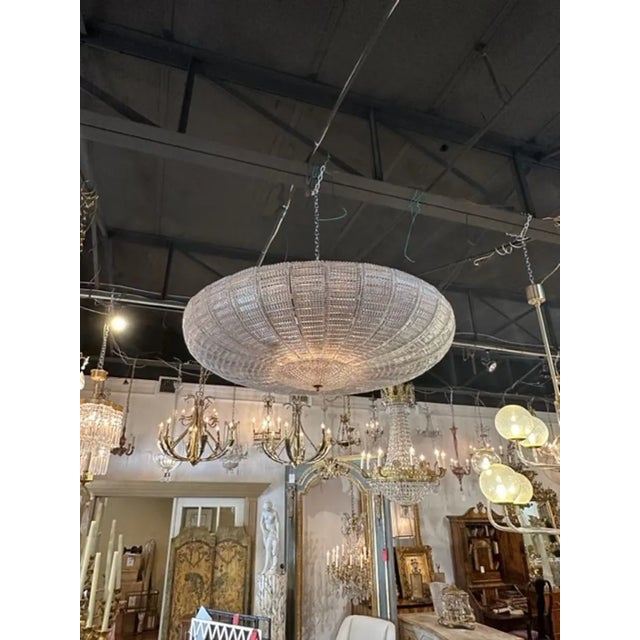 Impressive large scale flush mount Murano chandelier. Featuring beautiful textured glass. A perfect touch for a designer...