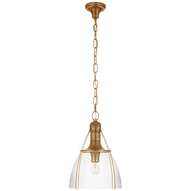 Chapman & Myers for Visual Comfort Signature Prestwick 14" Pendant in Antique-Burnished Brass with Clear Glass For Sale