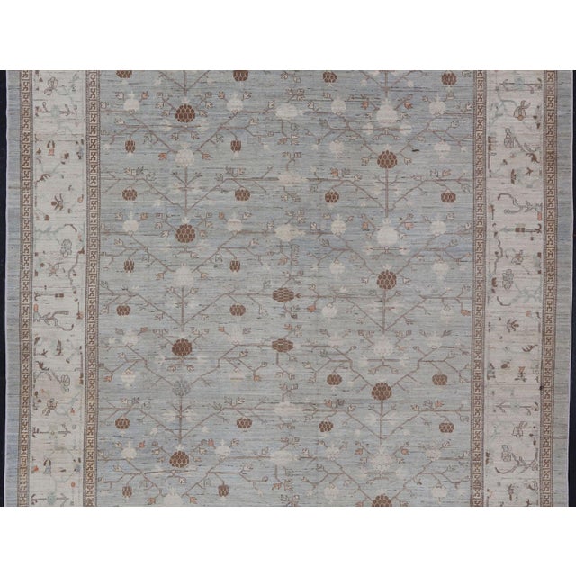 Large All-Over Design Khotan Rug in Grey Blue, Light Brown, Ivory & Taupe For Sale - Image 11 of 15