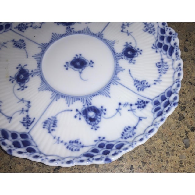 White 1980s Royal Copenhagen Blue Fluted Half Lace Cup & Saucer 1035 For Sale - Image 8 of 9