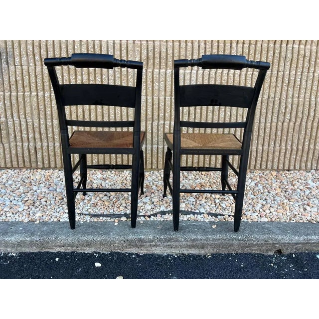 Mid 20th Century Pair Vintage Hitchcock Rush Seat Side Chairs For Sale - Image 10 of 12