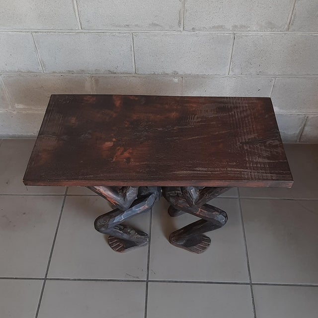 African Table in Carved Wood with Tribal Sculpture For Sale - Image 11 of 16