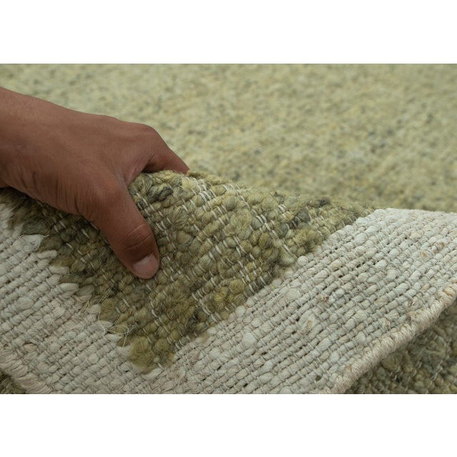 Olive 8x10 Natural Wool Jute Cream Green Solid Premium Rug For Sale - Image 8 of 17