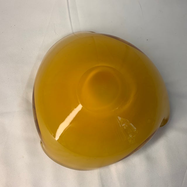Glass Vintage Mid-Century Italian Murano Sommerso Yellow & Amber Glass Tri-Lobed Bowl For Sale - Image 7 of 8