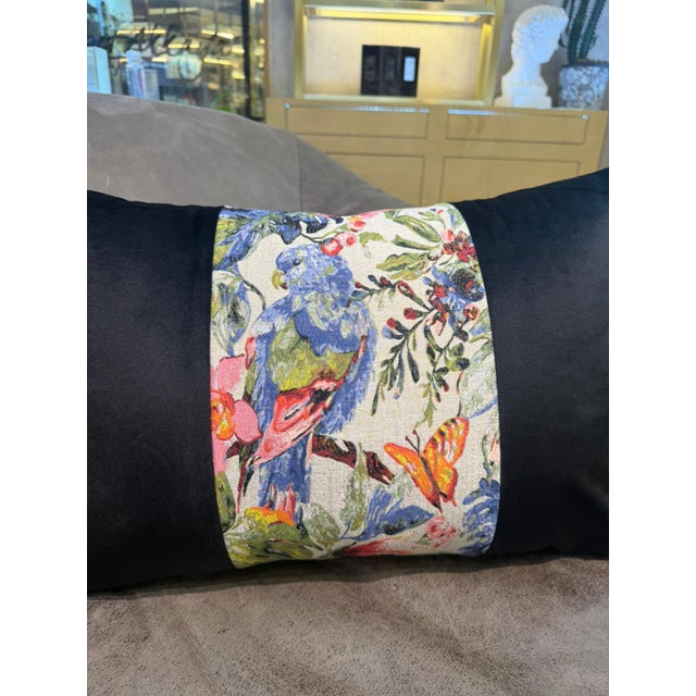 Textile Handmade Black Velvet Lumbar Cushion Cover For Sale - Image 7 of 12