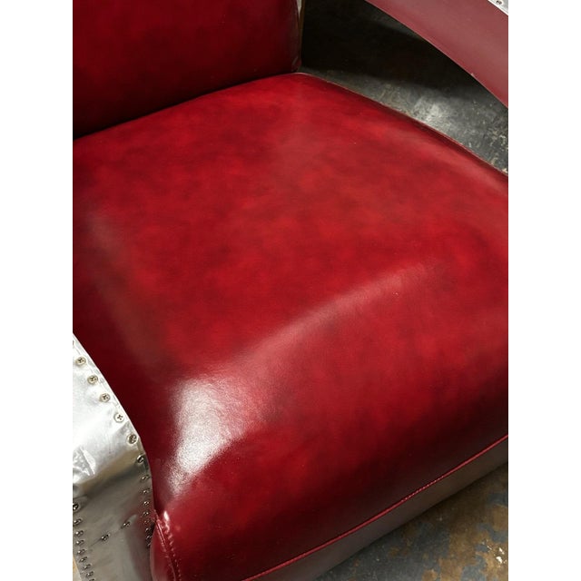 Polished Metal Aviator Armchair with Red Leather Upholstery For Sale - Image 13 of 15
