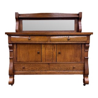 Antique Stout Furniture Co Tiger Oak Server Sideboard Buffet With Mirror For Sale