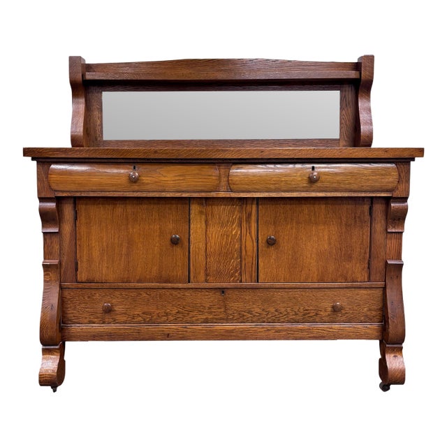 Antique Stout Furniture Co Tiger Oak Server Sideboard Buffet With Mirror For Sale