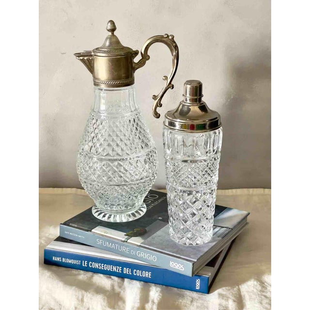 Silver Vintage Cut Glass and Silver Plated Bar Set of Jug and Shaker, Italy, 1950s, Set of 2 For Sale - Image 8 of 11