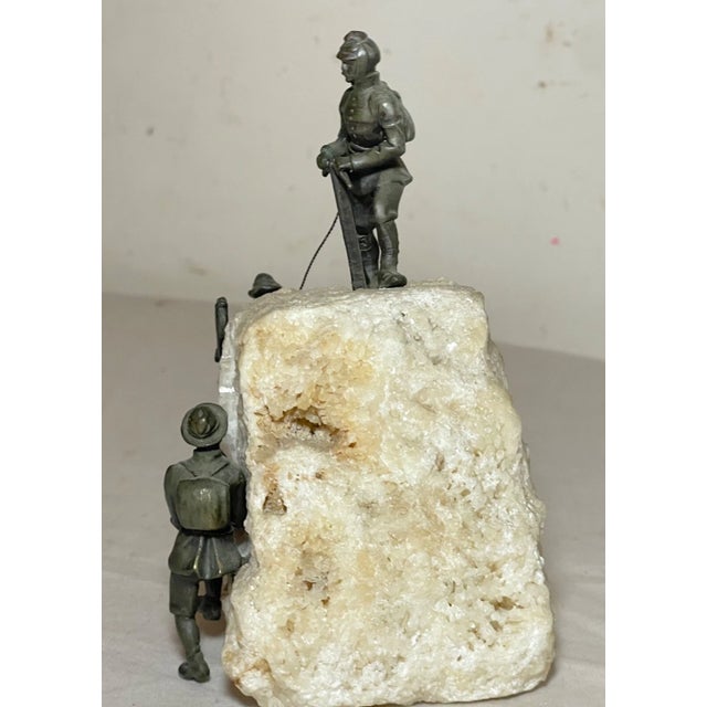 Metal Antique 1800's Austrian Bronze Mineral Stone Figure Alpinists Climbers Statue For Sale - Image 7 of 12