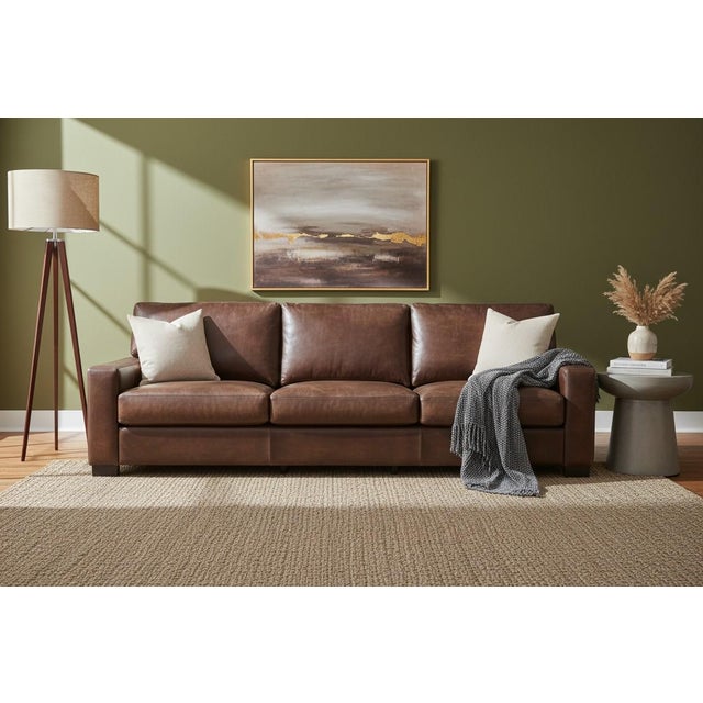 English 1980s Large Deep-Seated Two-Tone Brown Leather Sofa With Vintage Patina For Sale - Image 3 of 14
