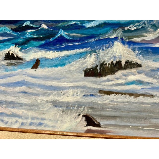 Late 20th Century Vintage Nautical Harbor Fishing Shacks Oil Painting, Framed For Sale - Image 5 of 11