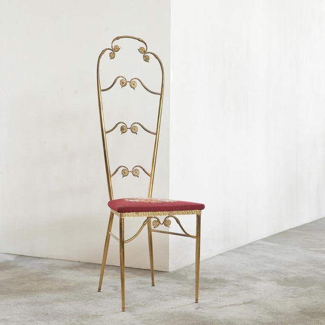 High Back Chiavari Chair in Brass and Embroidery, 1960s For Sale - Image 10 of 11