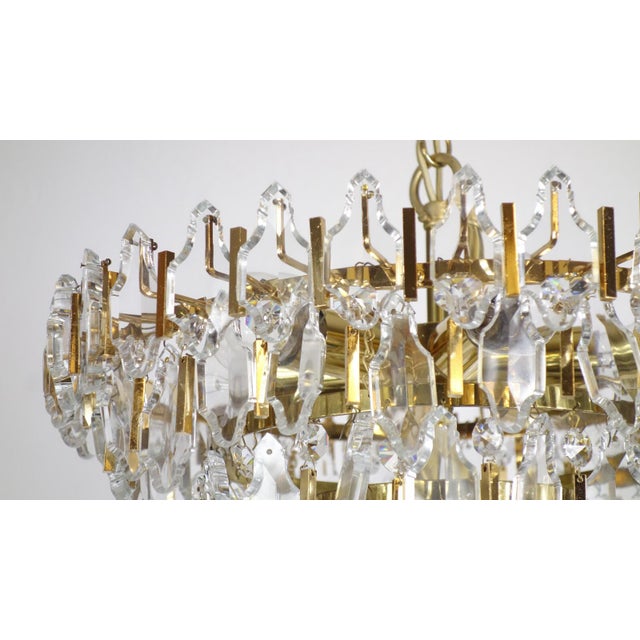 Brass and Lead Crystal 6-Light Chandelier from Palwa, 1960s For Sale - Image 10 of 10