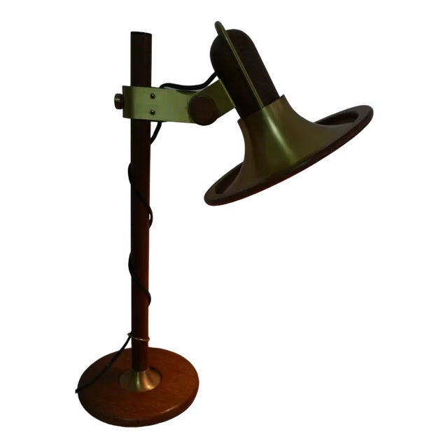 Model 84 Table Lamp in Brass and Oak by Temde, 1970s For Sale