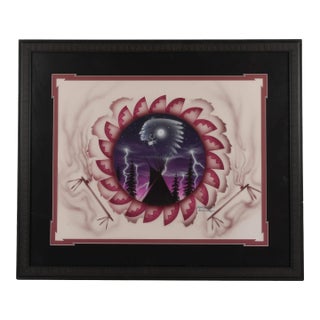 Framed Signed Robert Redbird Jr. Mixed Media Print For Sale