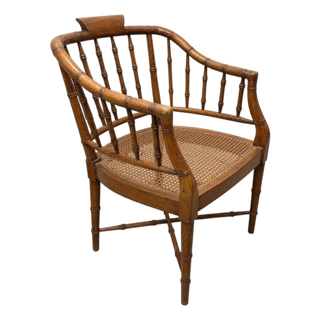 Century Chair Co. Faux Bamboo and Caned Seat Regency Tub Chair For Sale