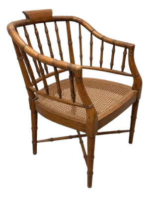 Century Chair Co. Faux Bamboo and Caned Seat Regency Tub Chair