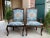 Pair Antique French Dining Arm Chairs Louis XV Carved Oak Blue Persian Textile For Sale - Image 13 of 18