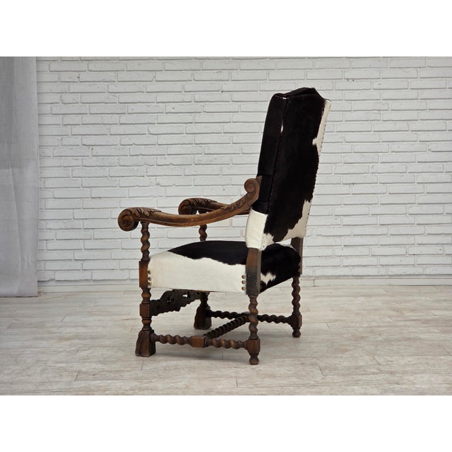Danish Highback Armchair in Cowhide and Oak Wood, 1950s For Sale - Image 17 of 18