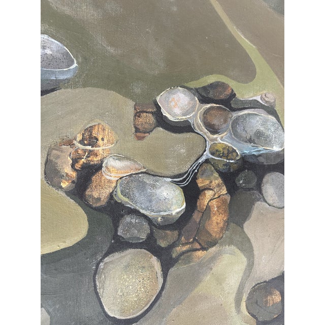 Vintage Oil and Acrylic Abstract Painting on Beveled Linen Mat and Maple Frame For Sale - Image 9 of 10