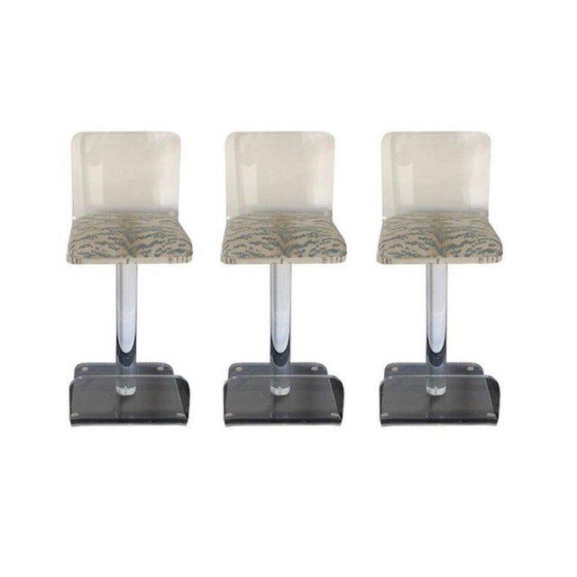 Set of Three Vintage Lucite Bar Stools, Newly Upholstered Seat For Sale - Image 12 of 13