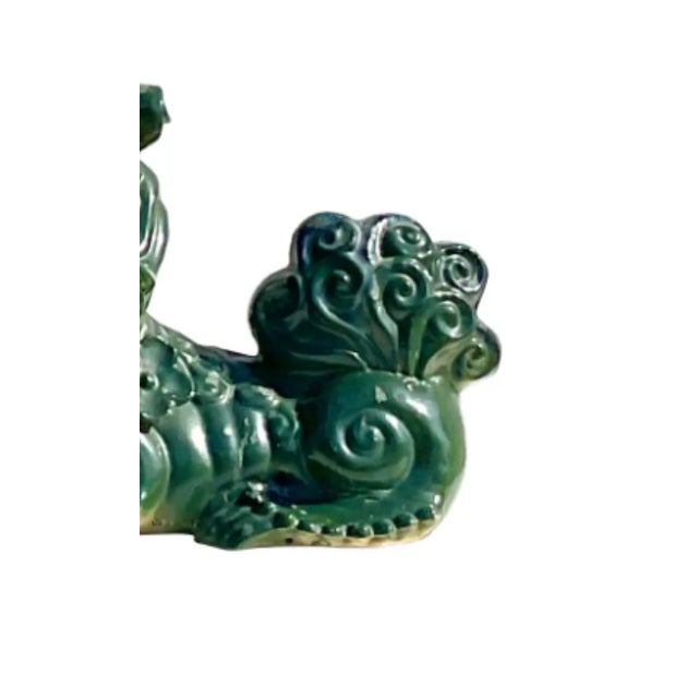 Vintage Emerald Glazed Ceramic Foo Dogs – A Pair For Sale - Image 12 of 12
