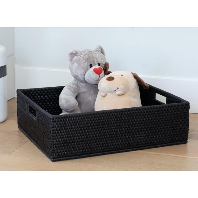 Coffee Artifacts Rattan Rectangular Storage Basket in Tudor Black - 20" For Sale - Image 8 of 11