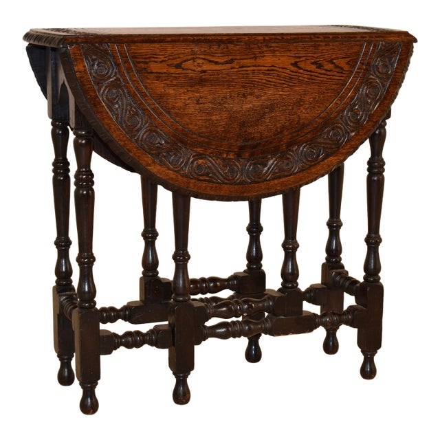 19th Century Carved Oak Gate-Leg From England For Sale