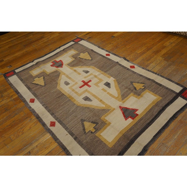 Native American 1920s Gray White Abstract Geometric Antique American Navajo Flat Weave Rug 3'10" X 5'8" Wool Carpet For Sale - Image 3 of 6