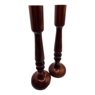 Vintage Mid-Century Brazilian Rosewood Candlestick Holders- a Pair For Sale