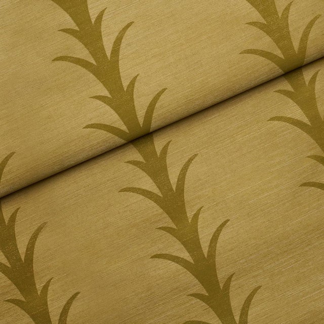 Schumacher Sample - Schumacher Acanthus Stripe Sisal Wallcovering In Celery For Sale - Image 4 of 5