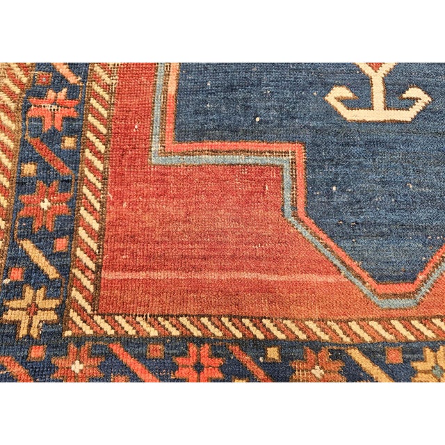 19th Century Caucasian Fachralo Kazak Prayer Area Rug, Persimmon & Blue, 3' x 4' For Sale - Image 13 of 15