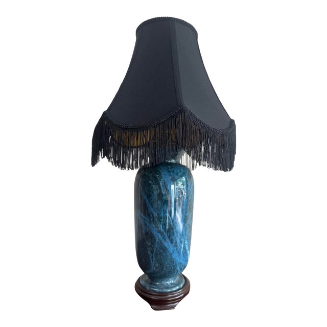 Monumental Blue Vintage Stone Vase Lamp (Shade Not Included) For Sale